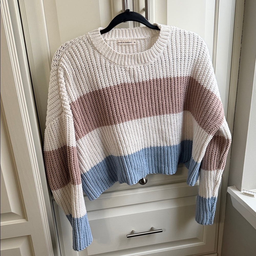 moon & madison Colorblock Sweater - Cream, Brown, and Blue